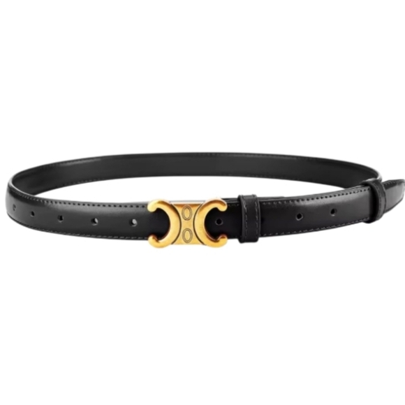 New Black Leather Belt With Gold Tone Hardware • NWOT main image 7
